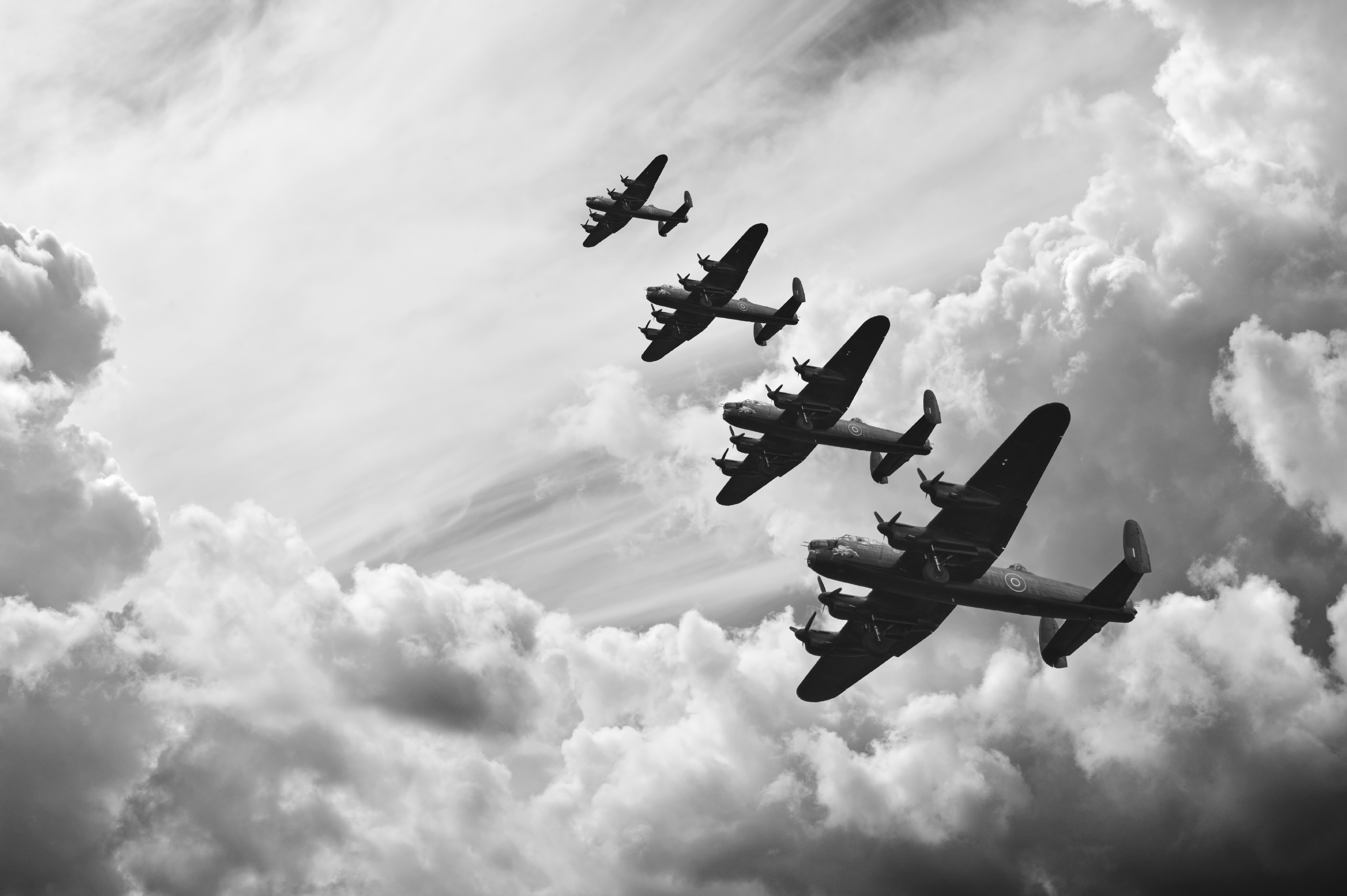 Black and white retro image of Batttle of Britain WW2 airplanes - Aero Club  of Southern California